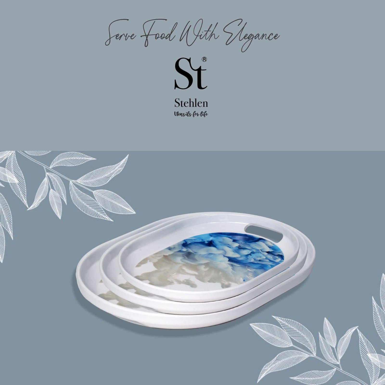 Stehlen 100% Pure melamine Slant Tray, Dishwasher safe, Heat resistant upto 140 degrees, Break resistant, FDA Approved, Elegant, Durable, and Versatile for Every Occasion - Float Set of 3