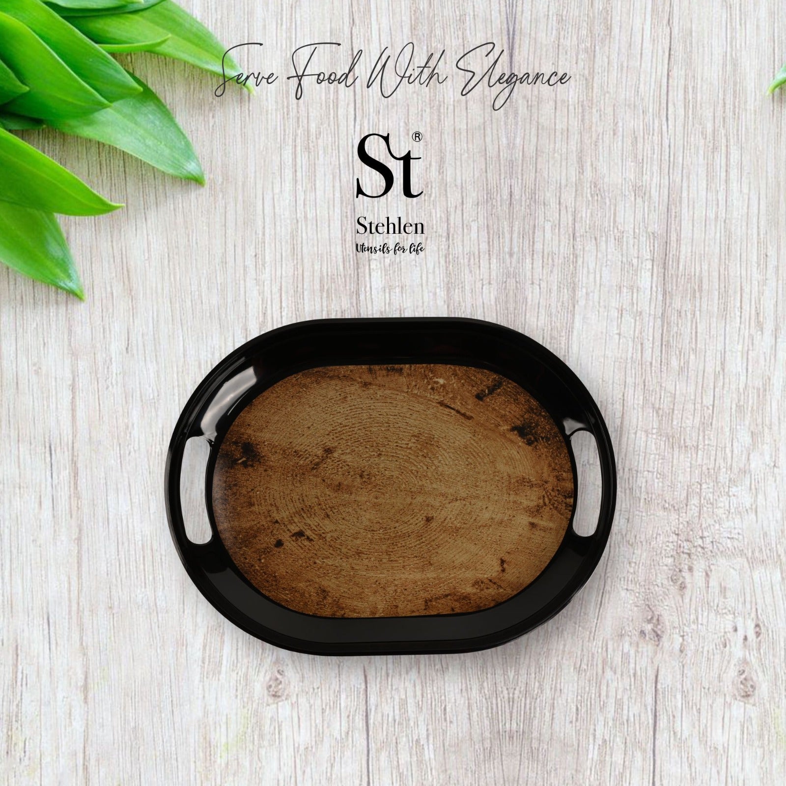 Stehlen 100% Pure melamine Slant Tray, Dishwasher safe, Heat resistant upto 140 degrees, Break resistant, FDA Approved, Elegant, Durable, and Versatile for Every Occasion - Walnut Set of 3
