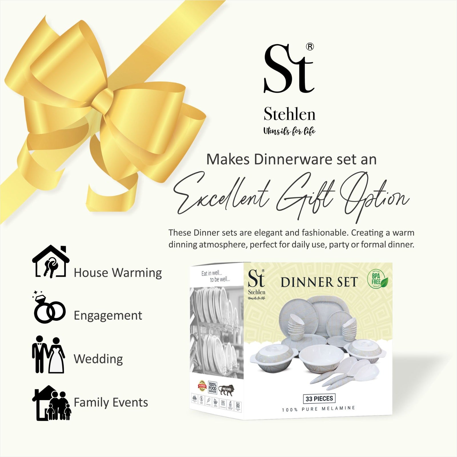 Stehlen Donna Glossy Dinnerware, Melamine, 33 Piece - Green Crackle