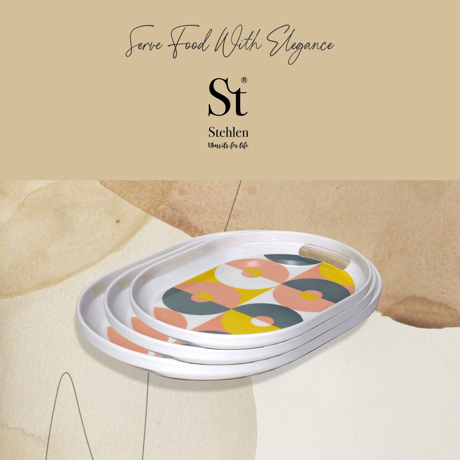 Stehlen 100% Pure melamine Slant Tray- Donut Set of 3
