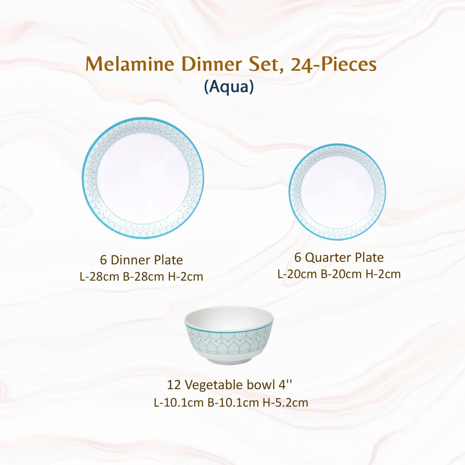 Stehlen Indian Round Dinnerware, Pure melamine, 24 PC Kitchen Set for home- Aqua