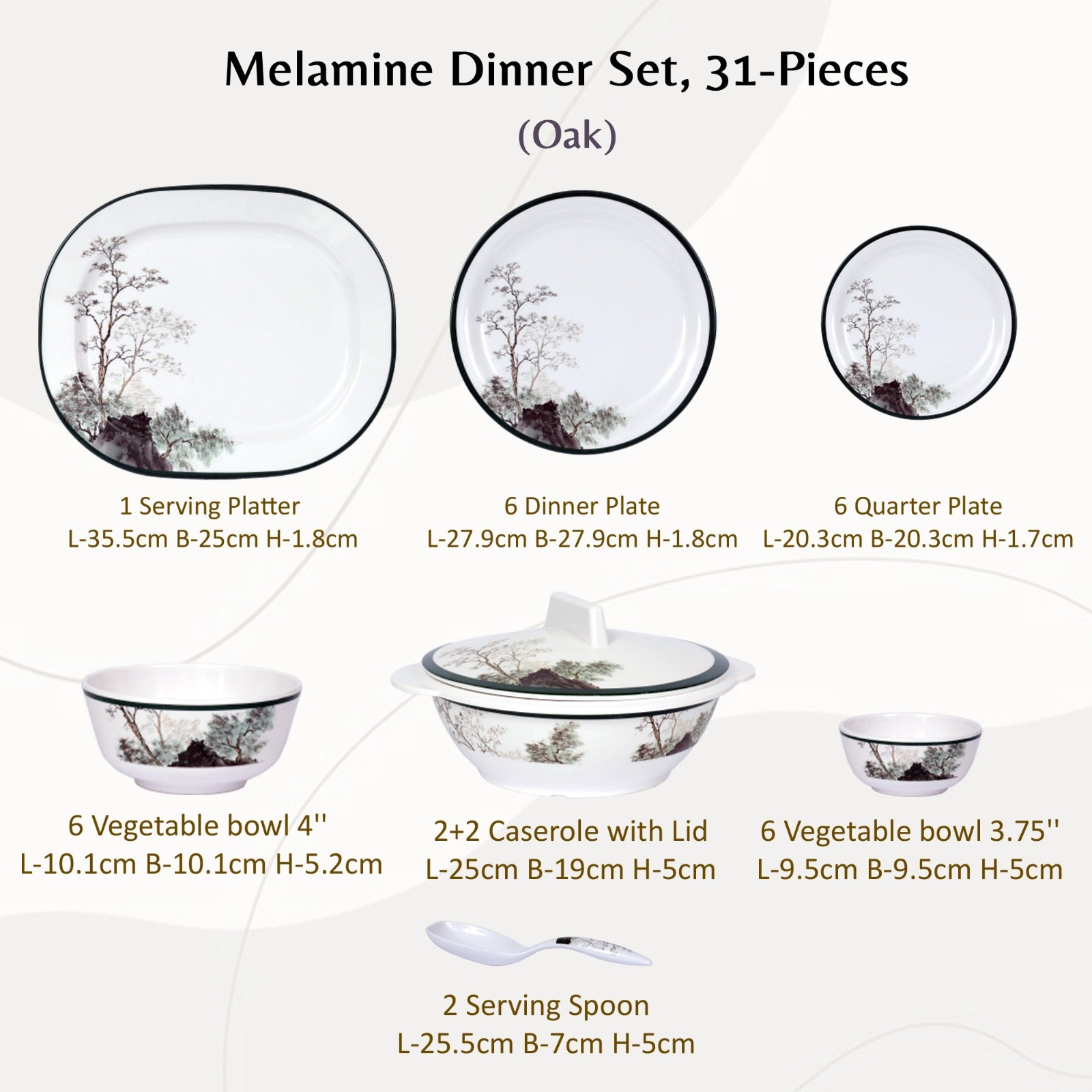 Stehlen Indian Round Dinnerware, Pure melamine, 31 PC Kitchen Set for home- Oak