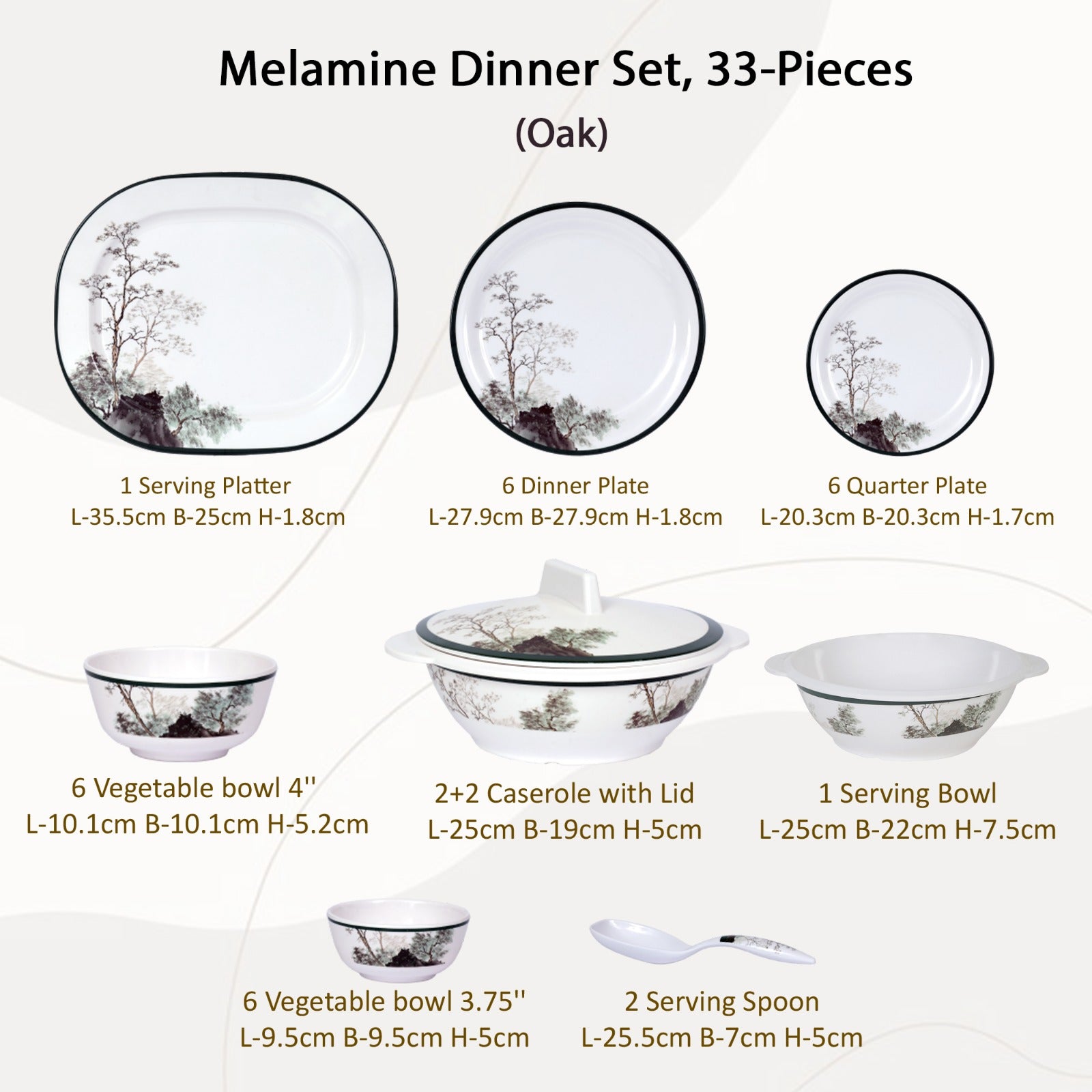 Stehlen Indian Round Dinnerware, Pure melamine, 33 PC Kitchen Set for home- Oak