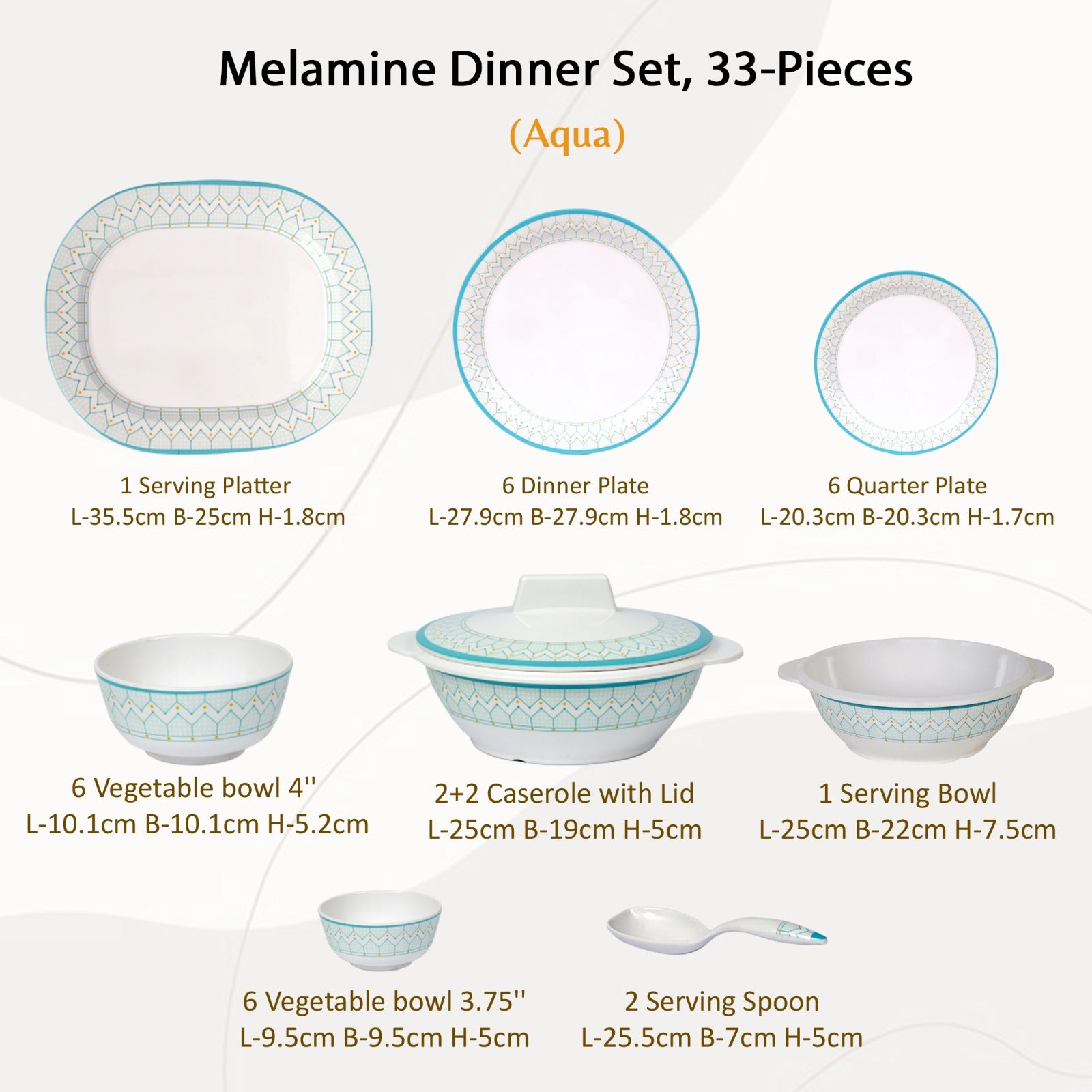 Stehlen Indian Round Dinnerware, Pure melamine, 33 PC Kitchen Set for home- Aqua