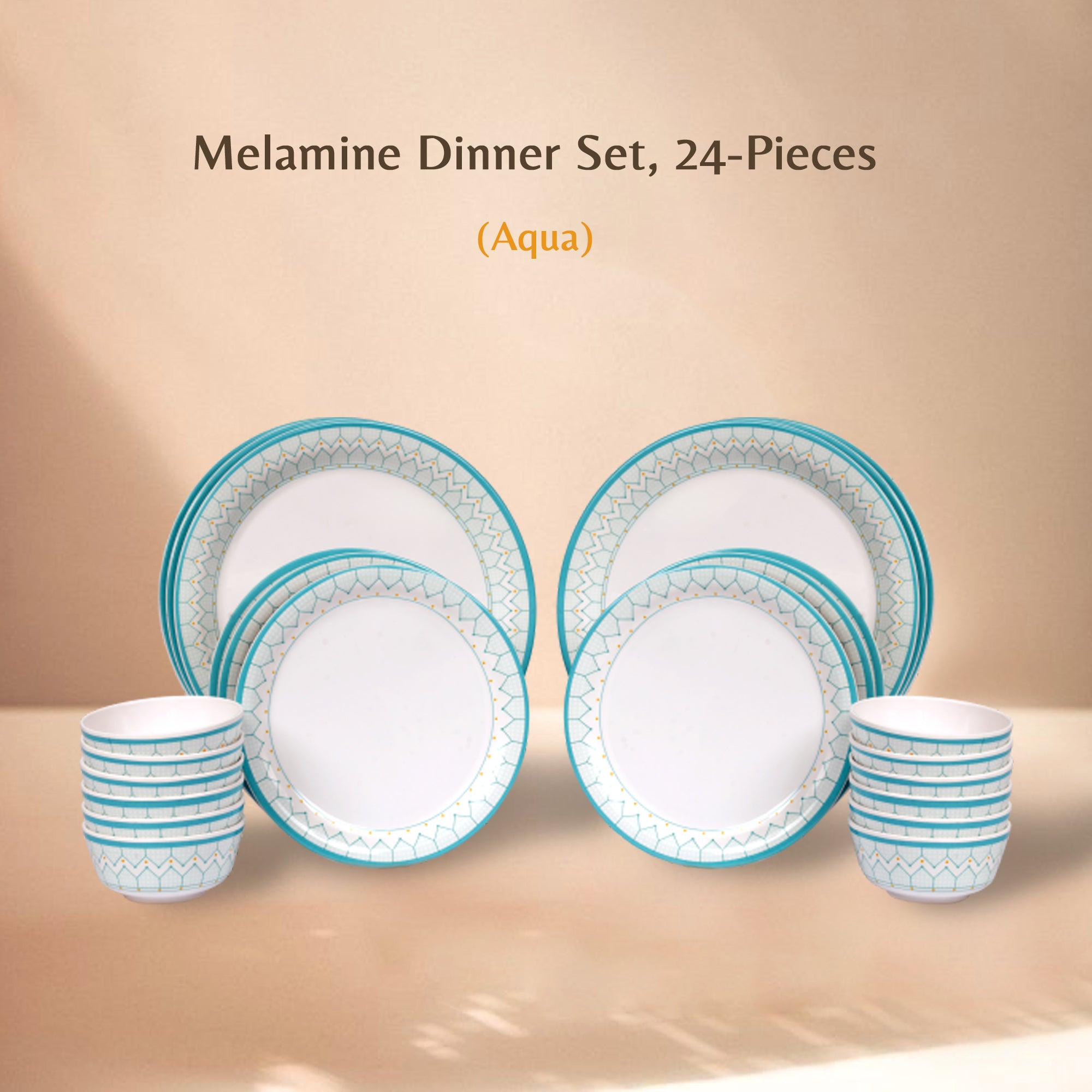 Stehlen Indian Round Dinnerware, Pure melamine, 24 PC Kitchen Set for home- Aqua