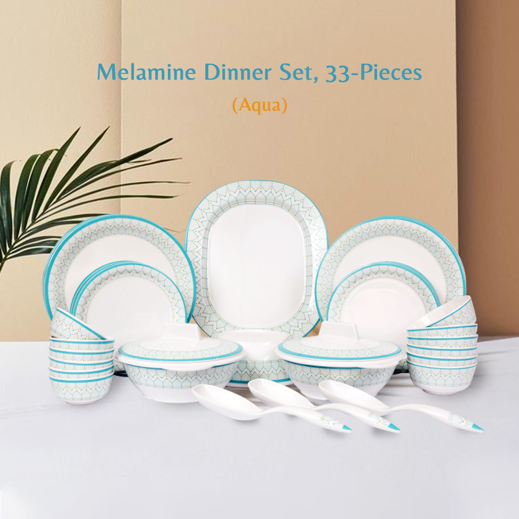 Stehlen Indian Round Dinnerware, Pure melamine, 33 PC Kitchen Set for home- Aqua