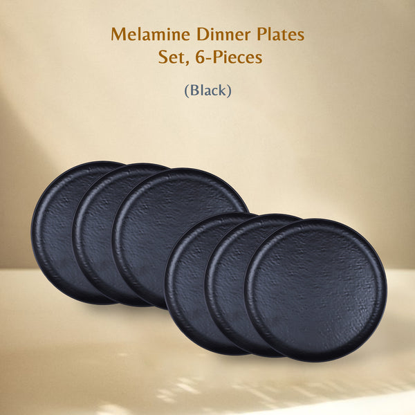 Stehlen Donna Hammered Dinnerware, Pure melamine, 6 Piece Dinner Plate, Melamine dinner set, Kitchen Set for home- Black