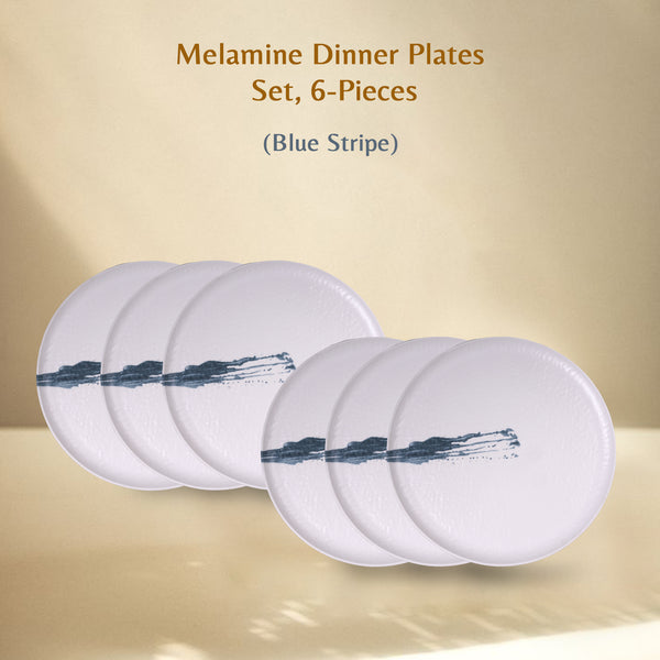Stehlen Donna Hammered Dinnerware, Pure melamine, 6 Piece Dinner Plate, Melamine dinner set, Kitchen Set for home- Blue Stripe
