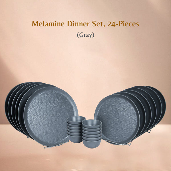 Stehlen Donna Hammered Dinnerware, Pure melamine, 6 Piece Dinner Plate, Melamine dinner set, Kitchen Set for home- Gray