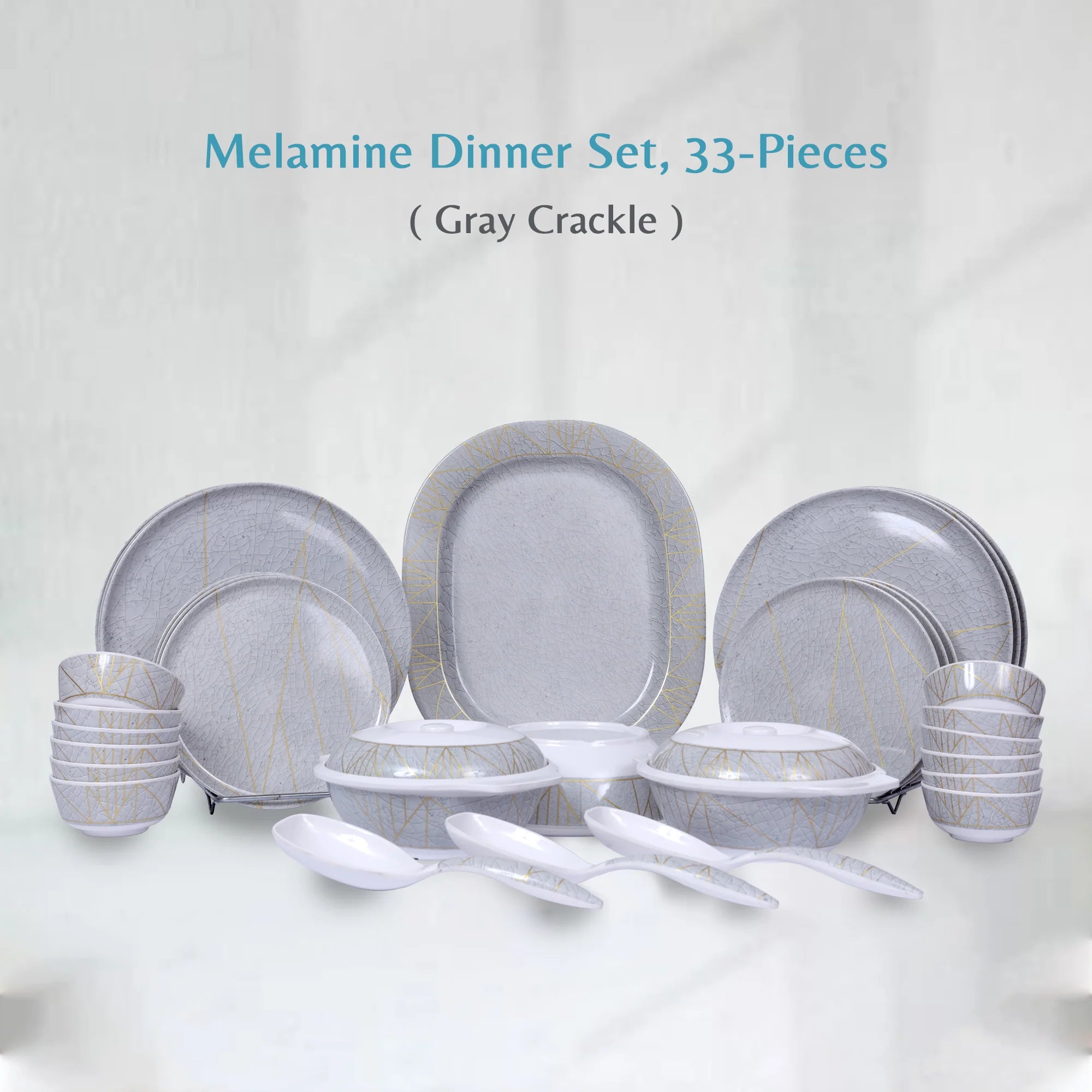 Stehlen Donna Glossy Dinnerware, Melamine, 33 Piece- Gray Crackle