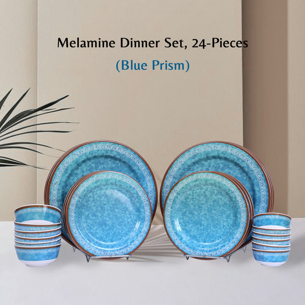 Stehlen Dinnerware, Pure melamine, Vintage, 24 Piece (6 Dinner Plate, 6 Quarter Plate,  6  piece 3.75'' Vegetable Bowl, 6 piece 4" Vegetable Bowl), Melamine dinner set, Kitchen Set for home- Prism Blue