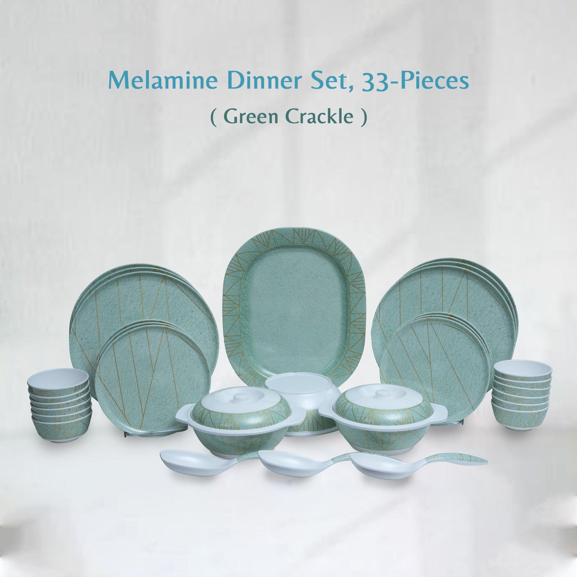 Stehlen Donna Glossy Dinnerware, Melamine, 33 Piece - Green Crackle