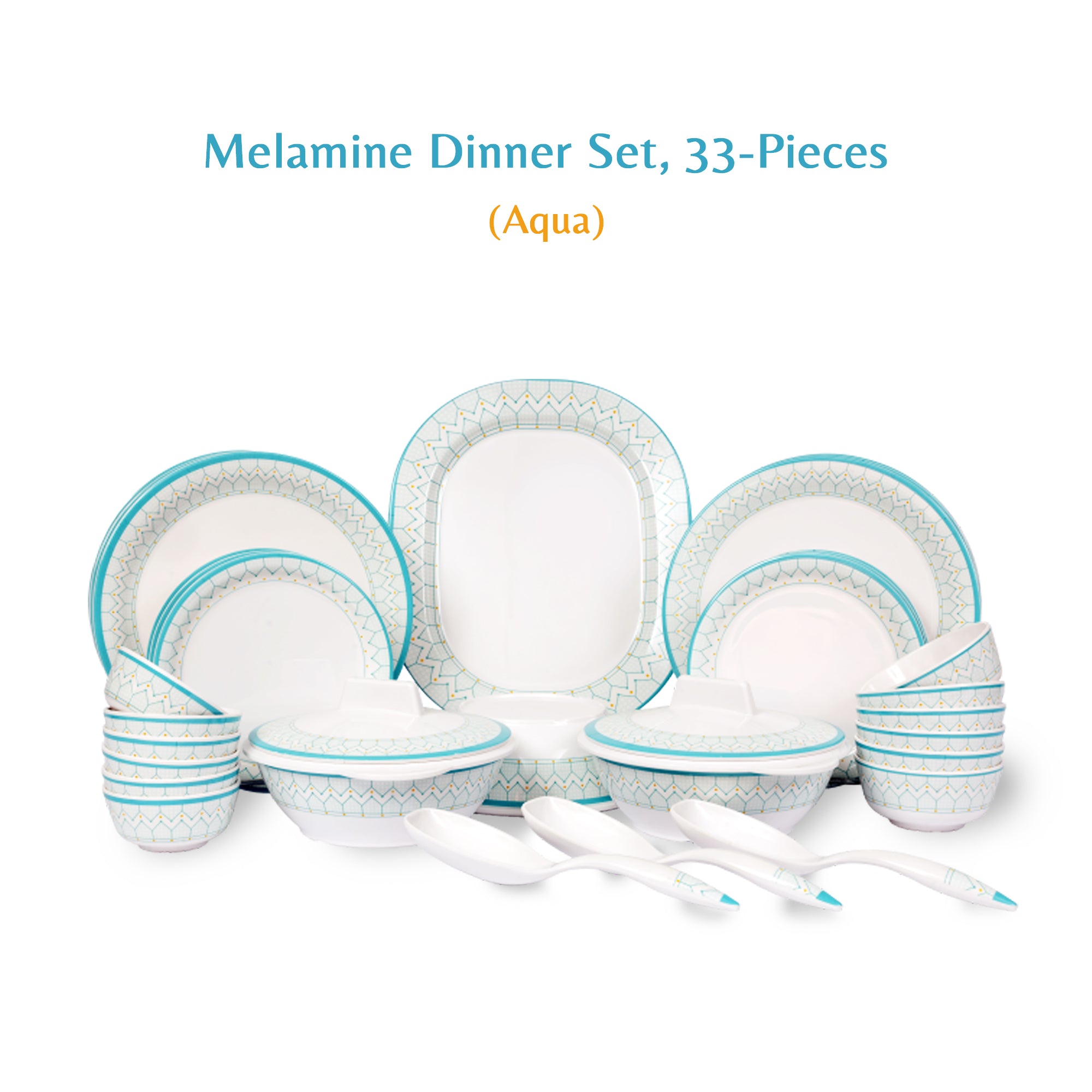 Stehlen Indian Round Dinnerware, Pure melamine, 33 PC Kitchen Set for home- Aqua