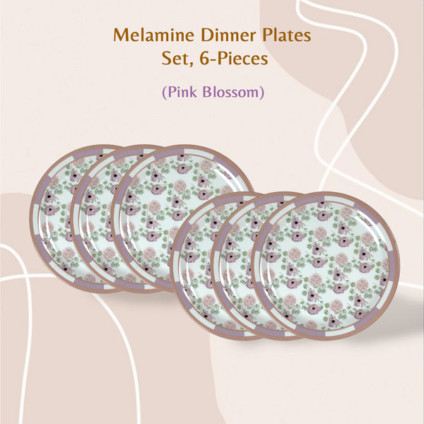 Stehlen Indian Round Dinnerware, Pure melamine, 6 Piece, Dinner Plate, Melamine dinner set, Kitchen Set for home- Pink Blossom
