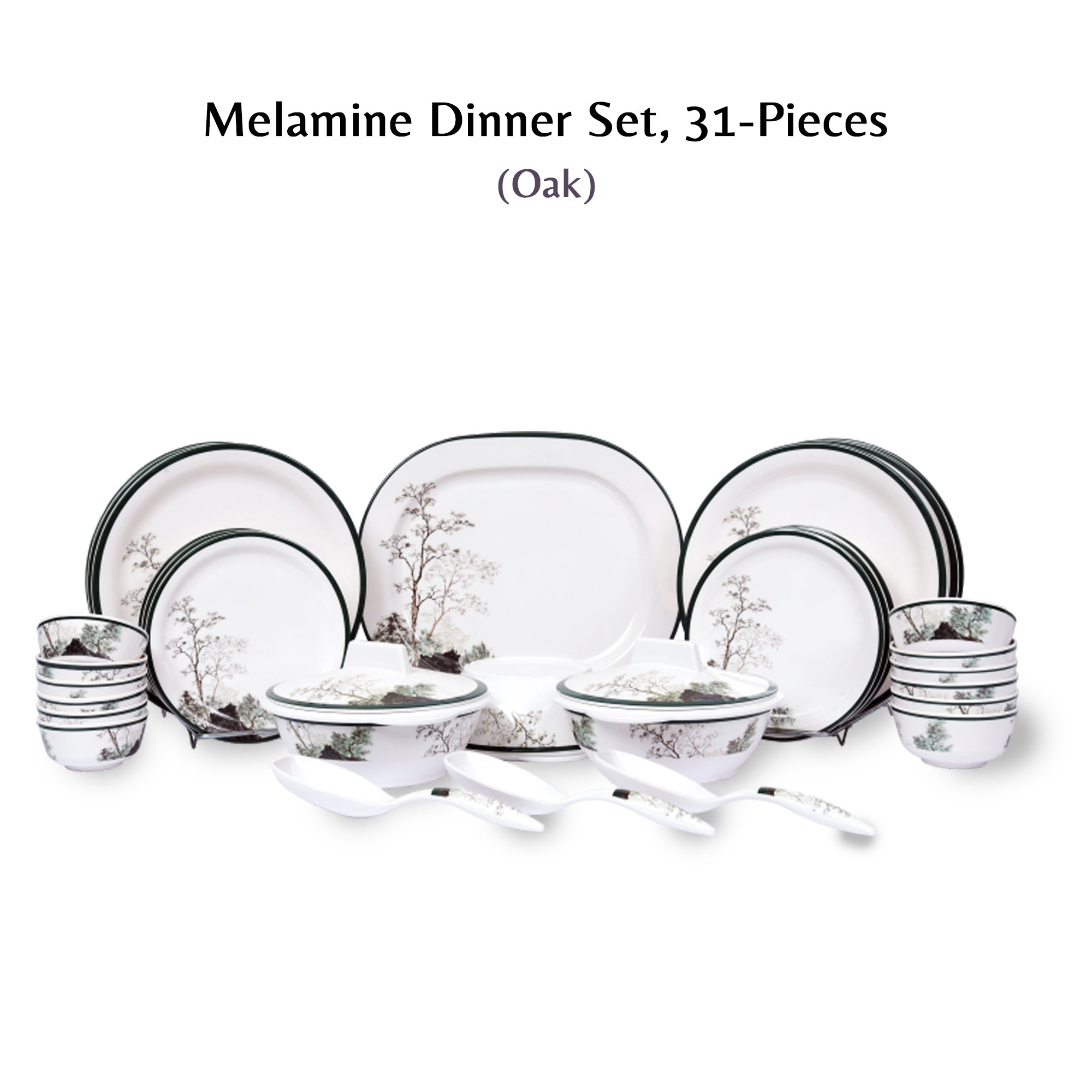 Stehlen Indian Round Dinnerware, Pure melamine, 31 PC Kitchen Set for home- Oak