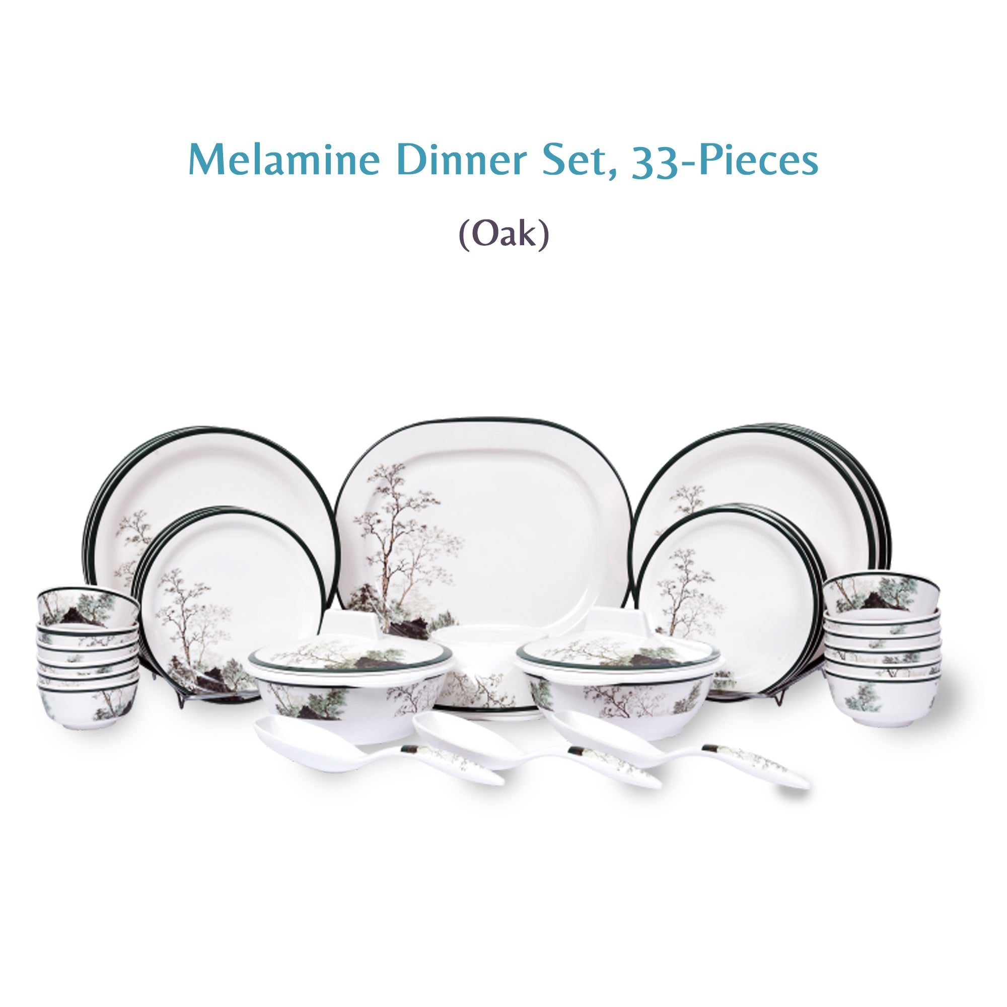 Stehlen Indian Round Dinnerware, Pure melamine, 33 PC Kitchen Set for home- Oak