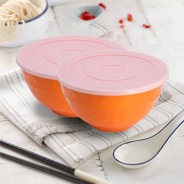 Stehlen Bowl Set,Pure melamine, Mixing Bowl and Serving Bowl with Lid, 2 Piece Small Hammer Bowl with Lid, Kitchen Accessories, Dishwasher Safe-Orange