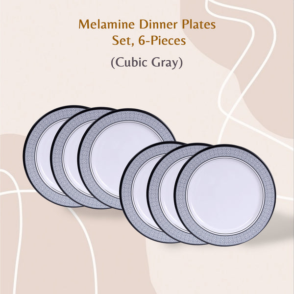 Stehlen Dinnerware, Pure melamine, Vintage, 6 Piece Dinner Plate, Melamine dinner set, Kitchen Set for home- Cubic Gray