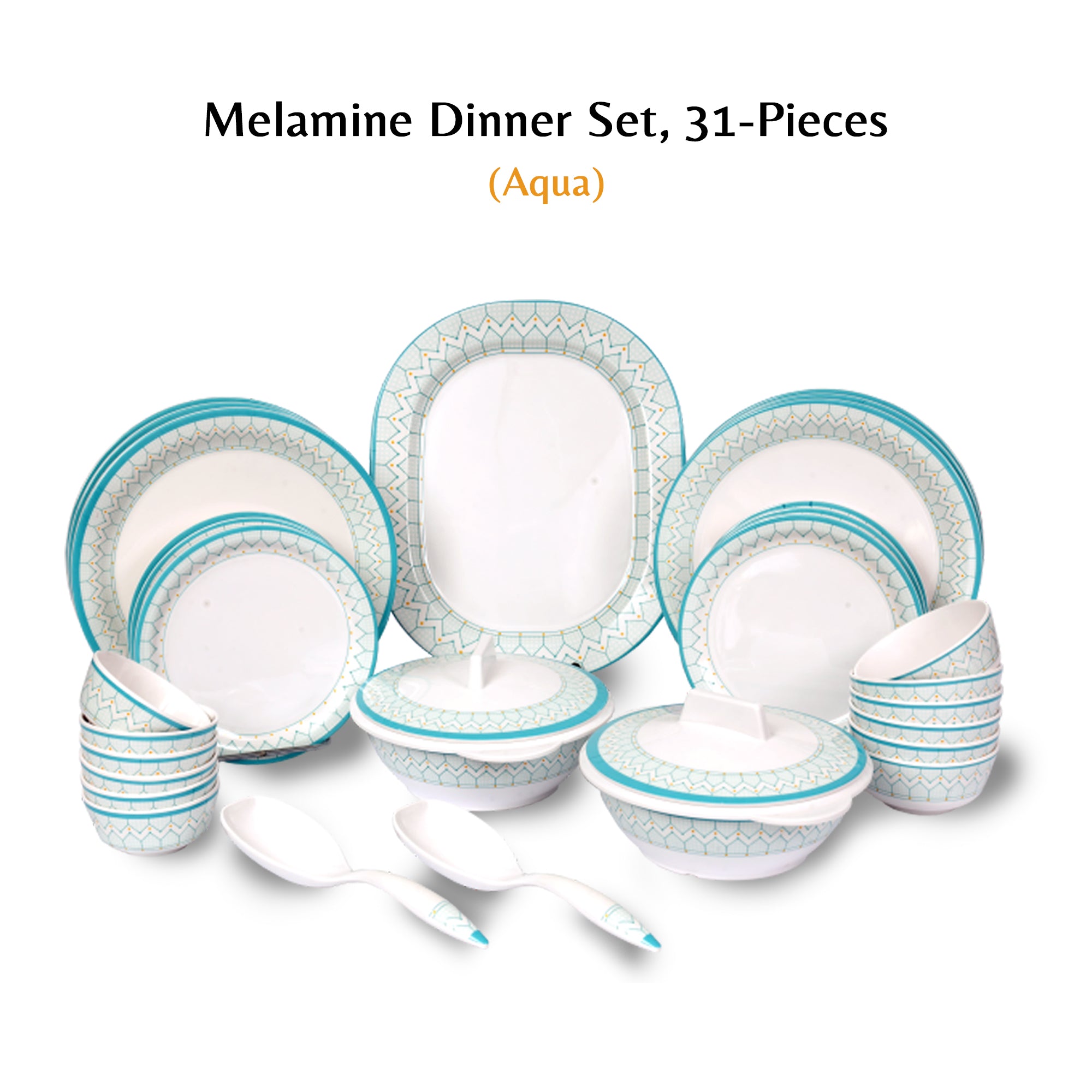 Stehlen Indian Round Dinnerware, Pure melamine, 31 PC Kitchen Set for home- Aqua