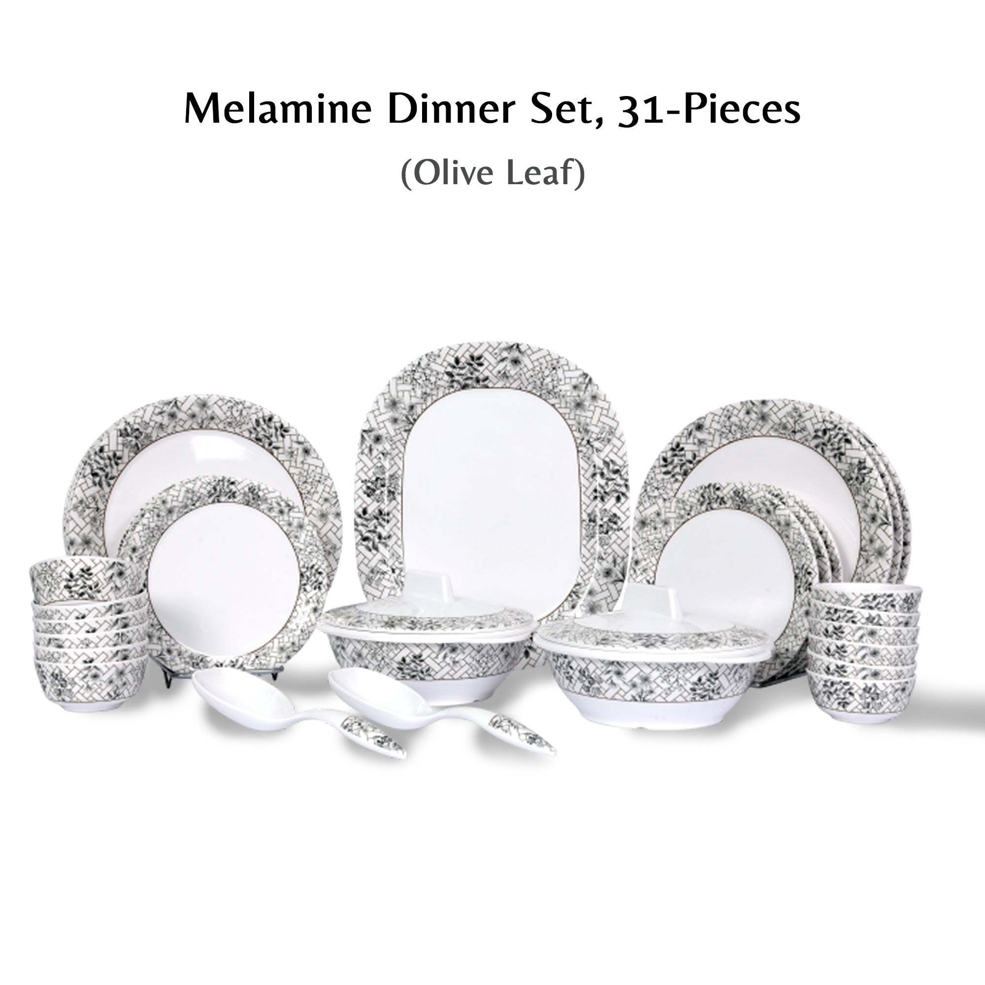 Stehlen Indian Round Dinnerware, Pure melamine, 31 PC Kitchen Set for home- Olive Leaf