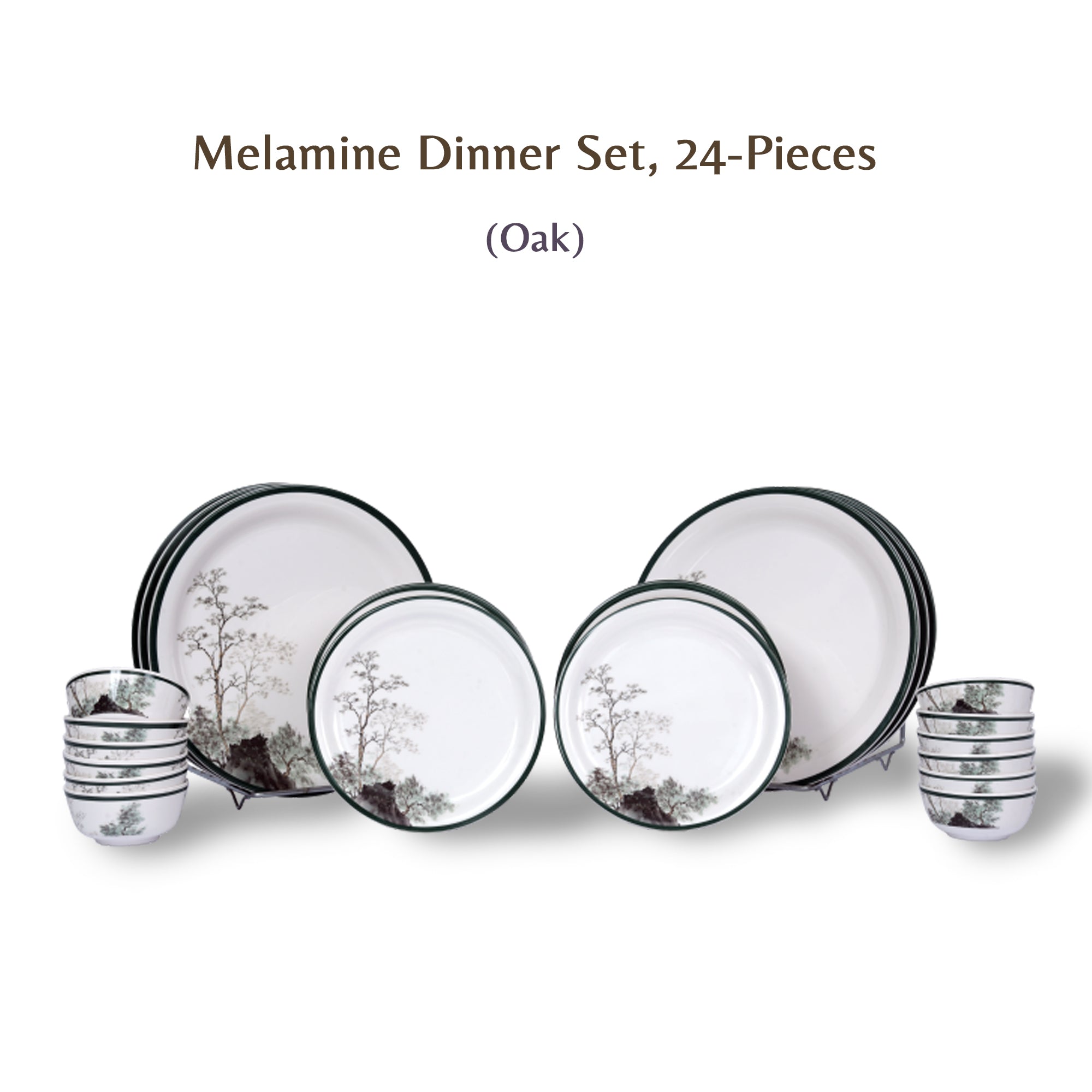 Stehlen Indian Round Dinnerware, Pure melamine, 24 PC Kitchen Set for home- Oak