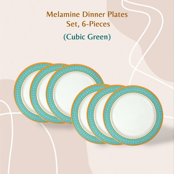 Stehlen Dinnerware, Pure melamine, Vintage, 6 Piece Dinner Plate, Melamine dinner set, Kitchen Set for home- Cubic Green