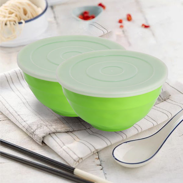 Stehlen Bowl Set,Pure melamine, Mixing Bowl and Serving Bowl with Lid, 2 Piece Hammer Bowl with Lid, Kitchen Accessories, Dishwasher Safe-Green