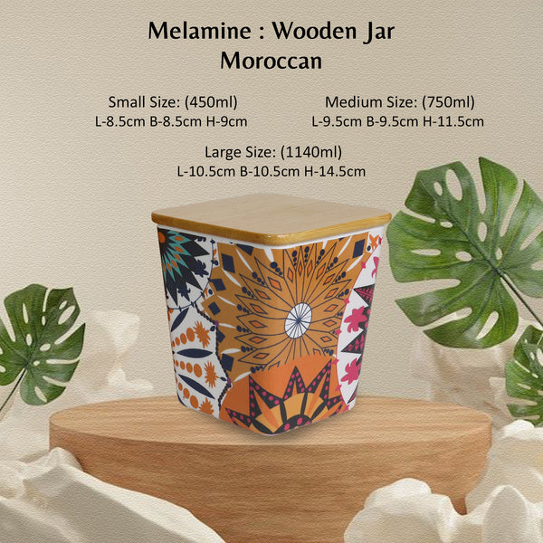 Stehlen 100% Pure melamine Set Of 3 Wooden Jars, Dishwasher safe, FDA Approved, Heat resistant upto 140 degrees, Elegant, Durable, and Versatile for Every Occasion -Moroccan
