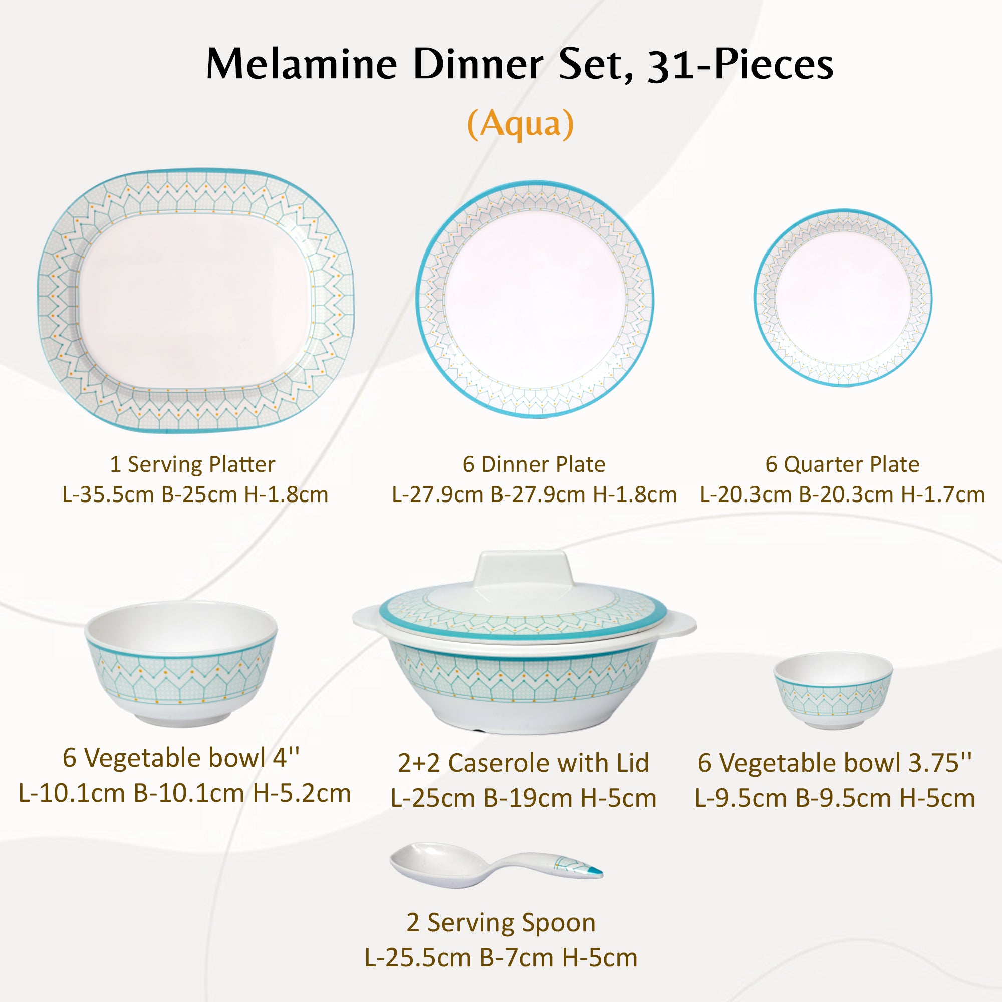 Stehlen Indian Round Dinnerware, Pure melamine, 31 PC Kitchen Set for home- Aqua