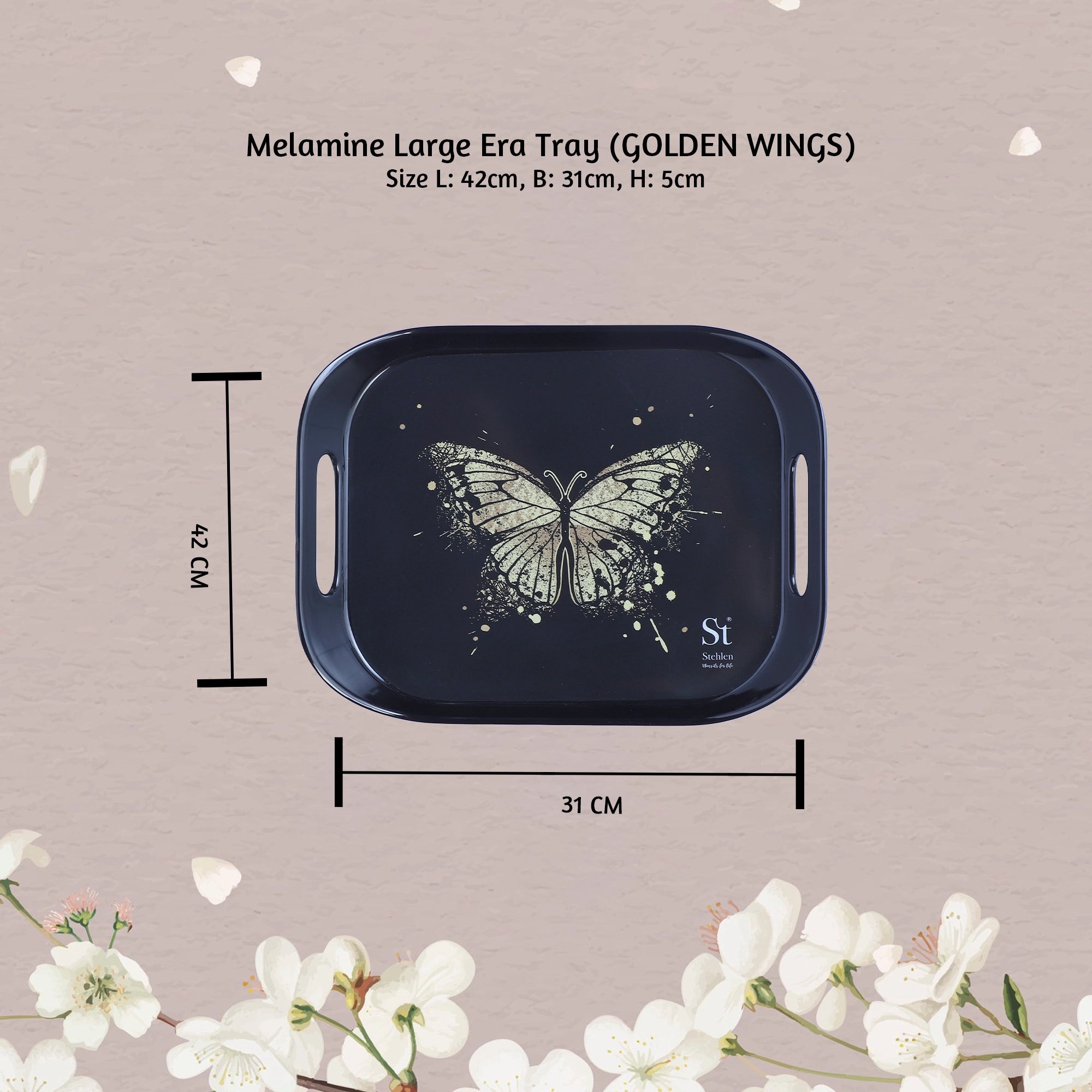Stehlen Era tray, Pure melamine, GOLDEN WINGS