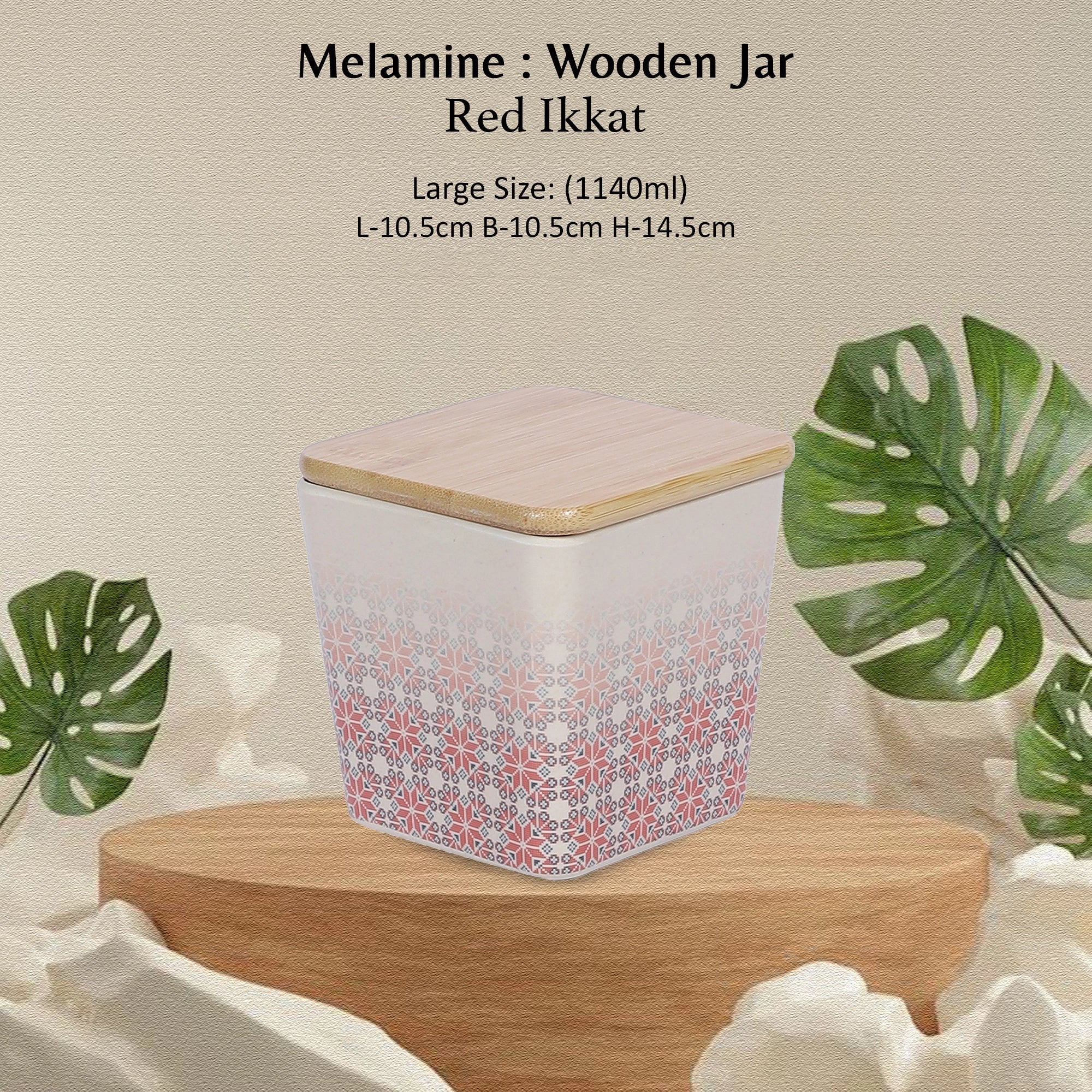 Stehlen 100% Pure melamine Wooden Jars- RED IKKAT