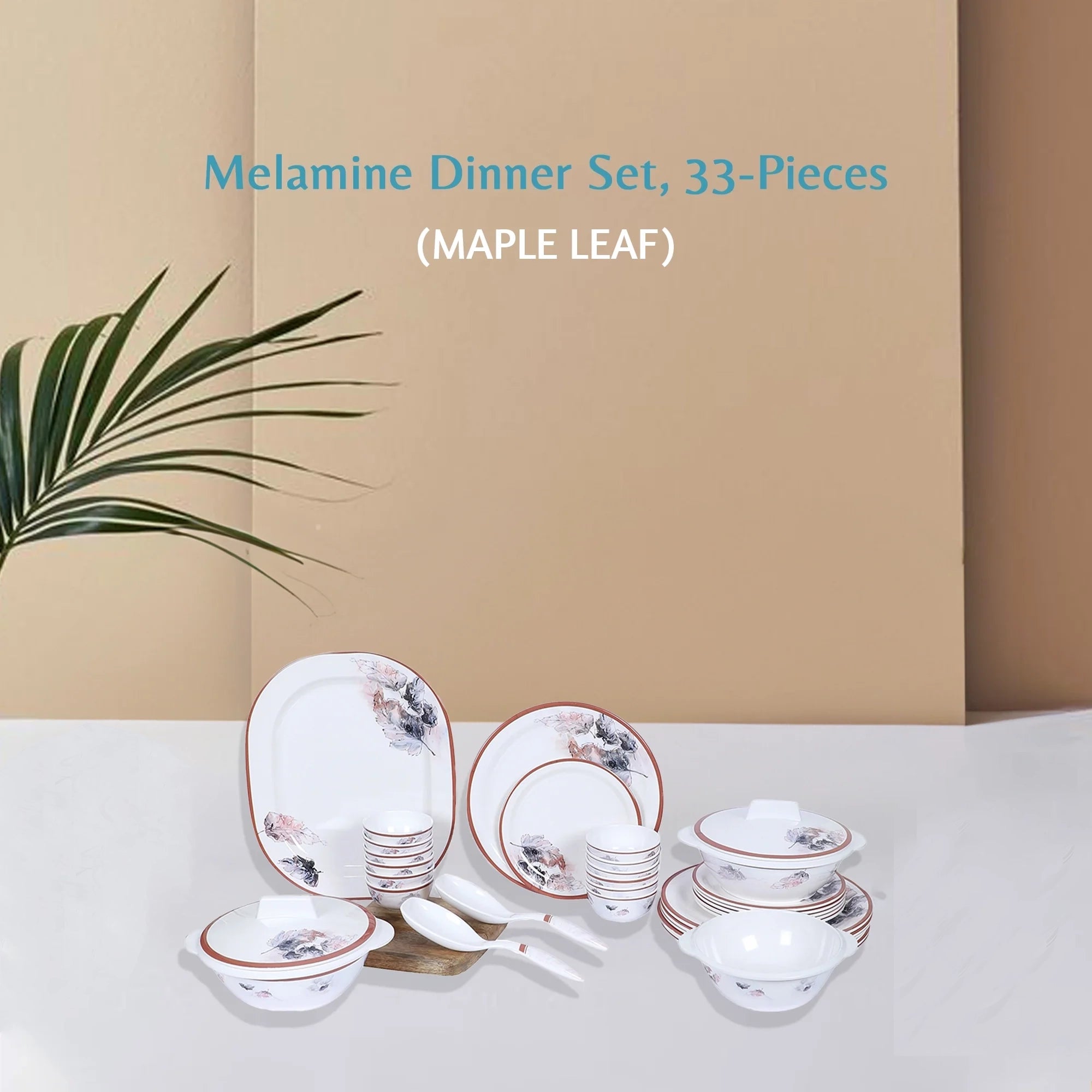 Stehlen Indian Round Dinnerware, Pure melamine, 33 PC Kitchen Set for home- MAPLE LEAF