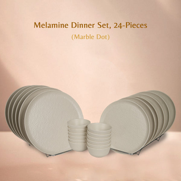 Stehlen Donna Hammered Dinnerware, Pure melamine, 24 PC (6 Dinner Plate,6 Quarter Plate, 12 pieces 4" Vegetable Bowl), Melamine dinner set, Kitchen Set for home- Marble Dot