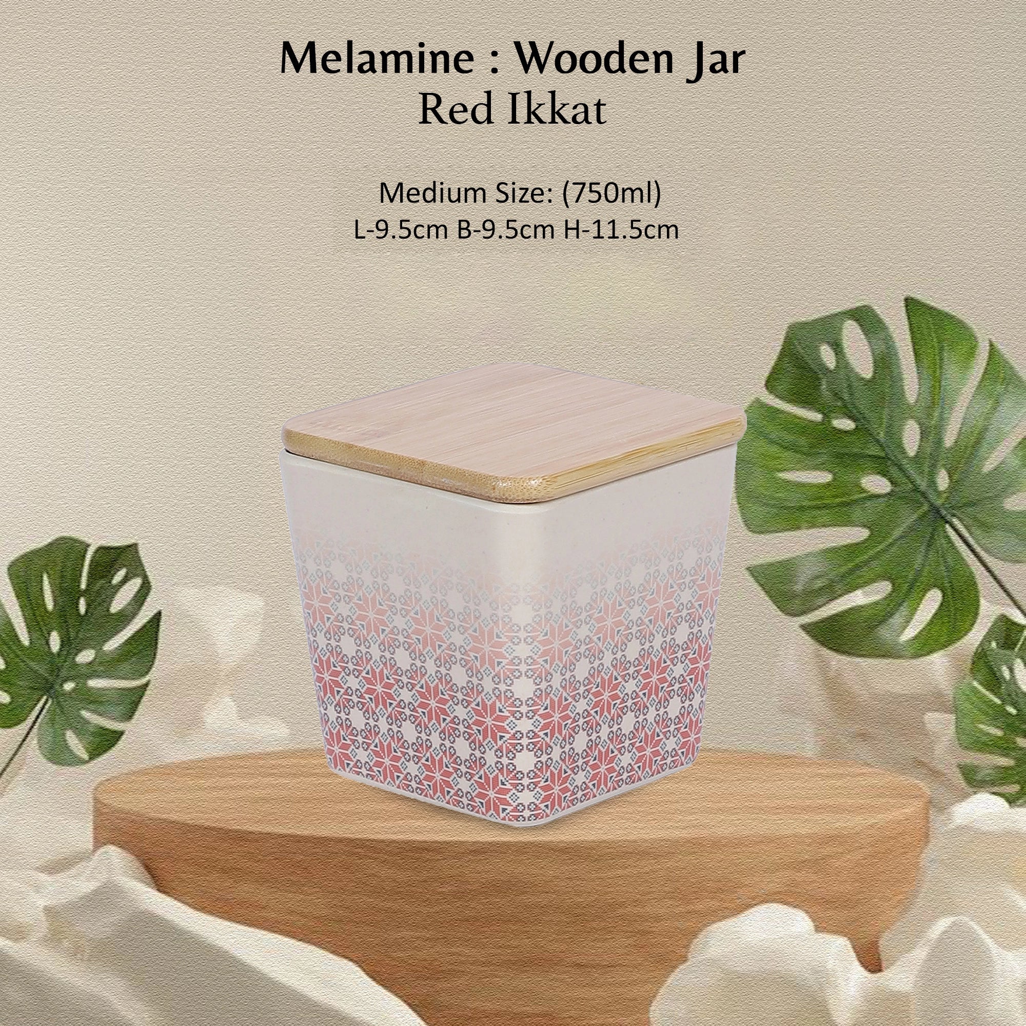 Stehlen 100% Pure melamine Wooden Jars- RED IKKAT