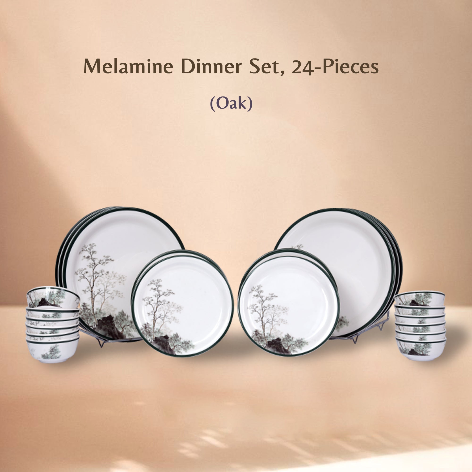 Stehlen Indian Round Dinnerware, Pure melamine, 24 PC Kitchen Set for home- Oak