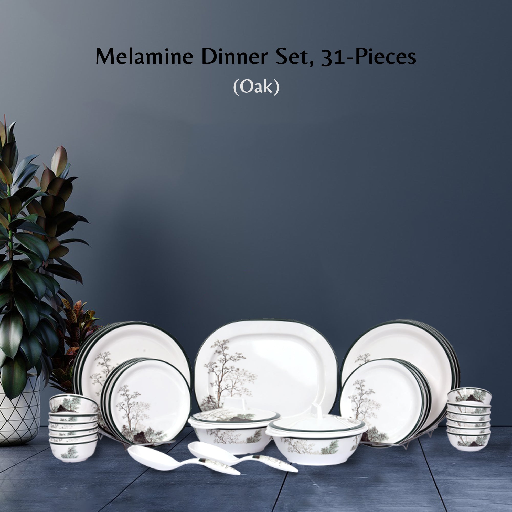 Stehlen Indian Round Dinnerware, Pure melamine, 31 PC Kitchen Set for home- Oak