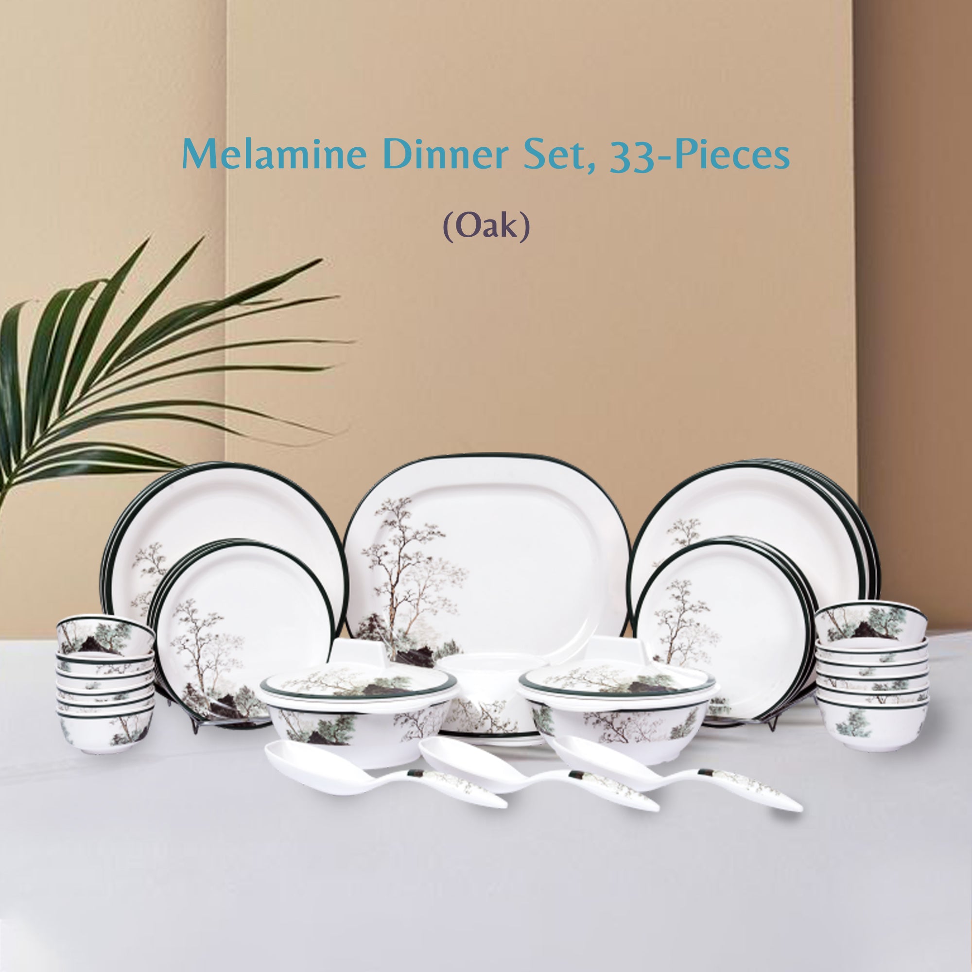 Stehlen Indian Round Dinnerware, Pure melamine, 33 PC Kitchen Set for home- Oak