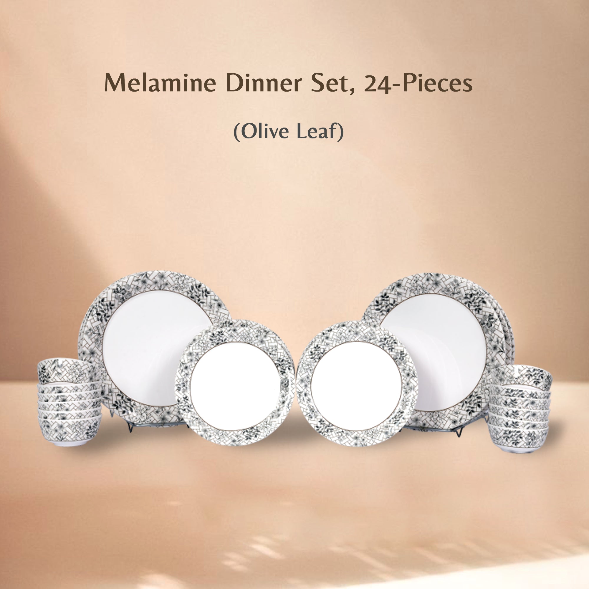 Stehlen Indian Round Dinnerware, Pure melamine, 24 PC Kitchen Set for home- Olive leaf