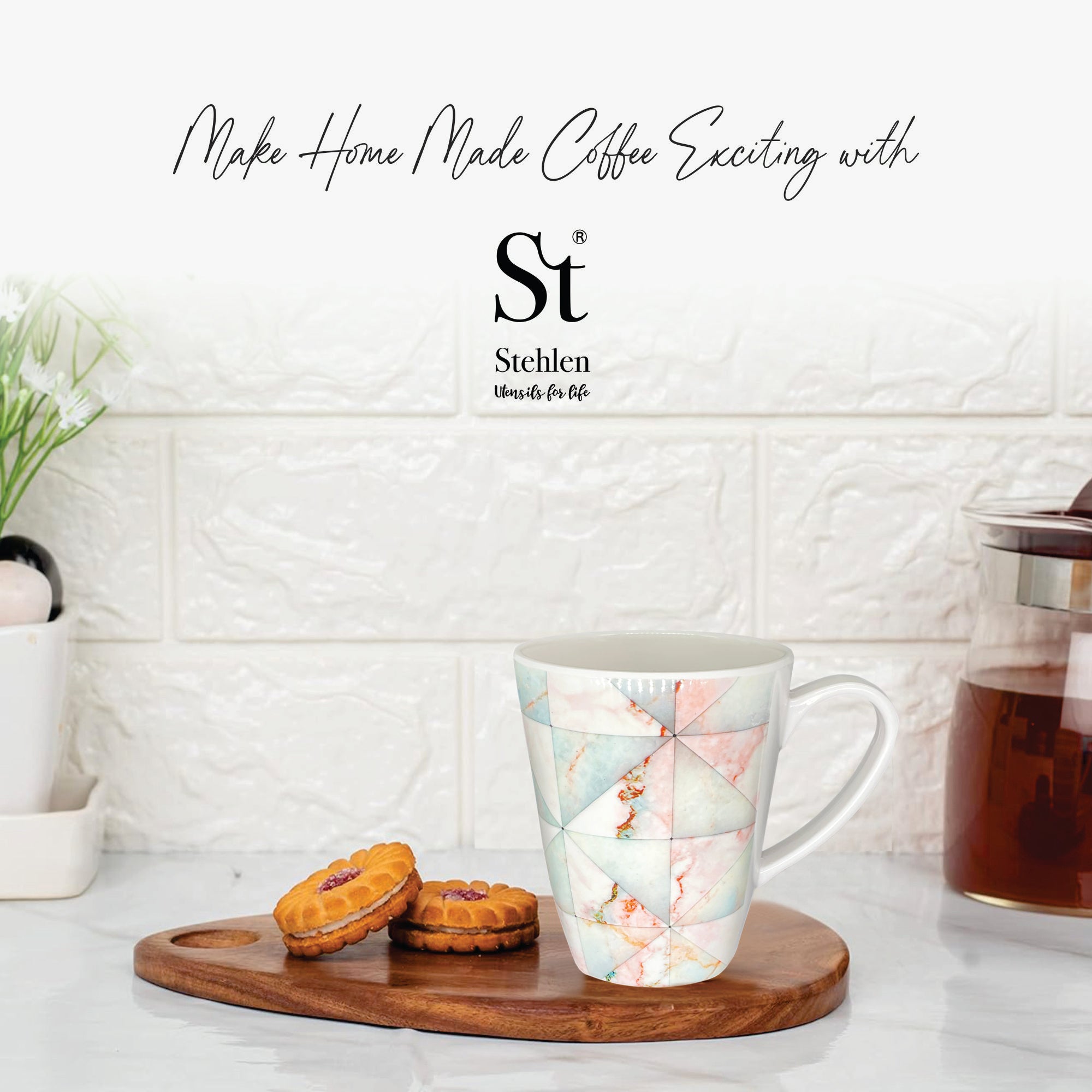 Stehlen 100% Pure melamine Grande Coffee Mugs- Pink Marble