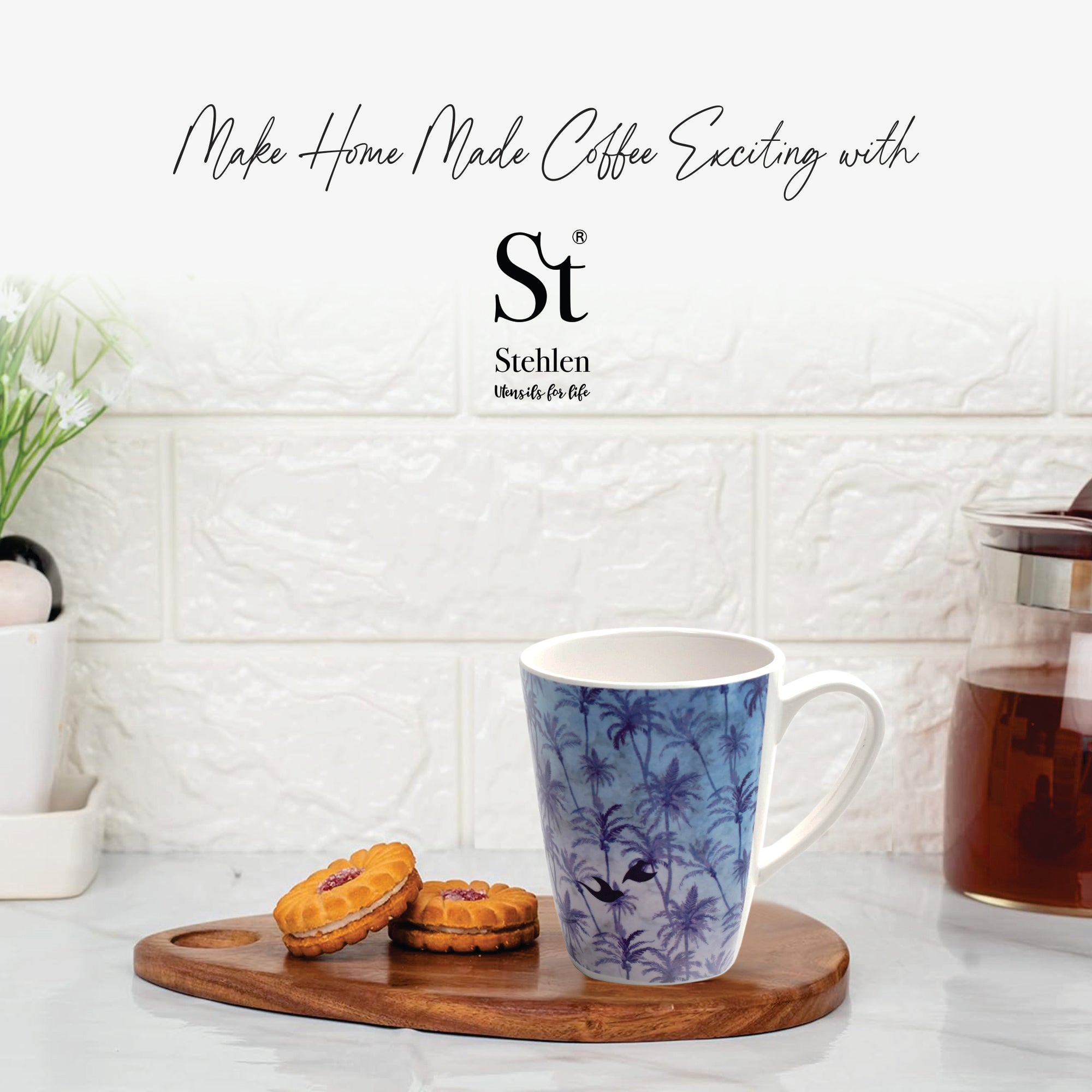 Stehlen 100% Pure melamine Grande Coffee Mugs- Palm Tree