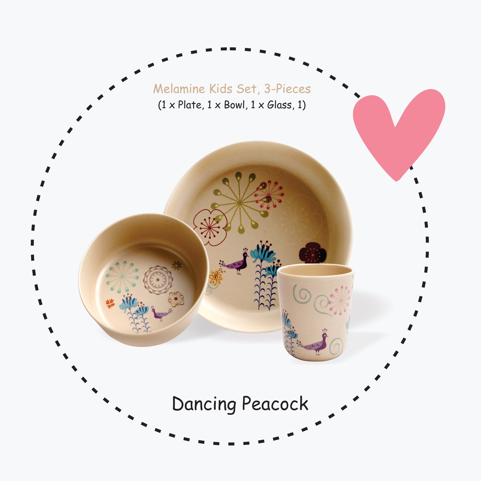 3-piece-kids-dinner-set - Dancing Peacock