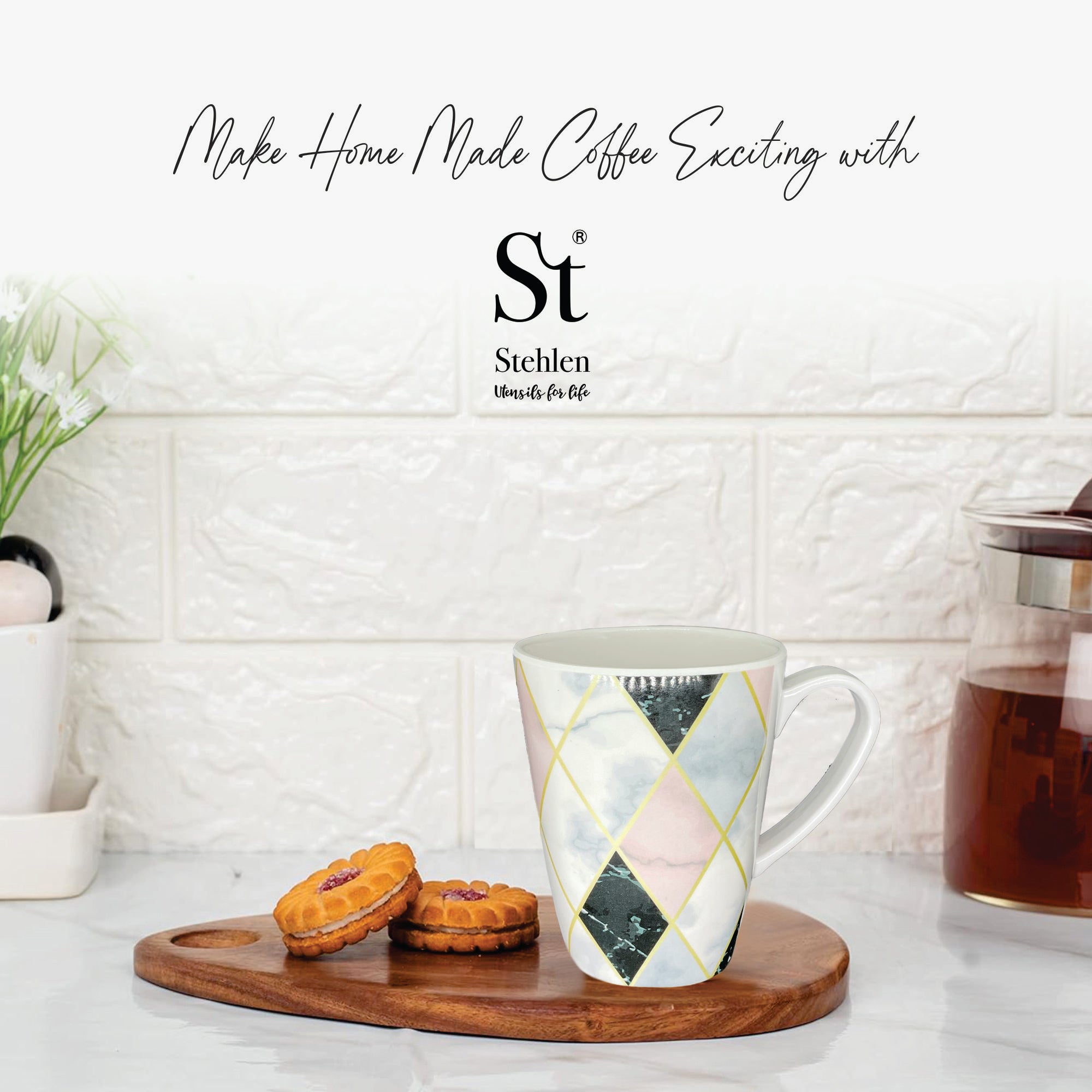 Stehlen 100% Pure melamine Grande Coffee Mugs- Checkerboard