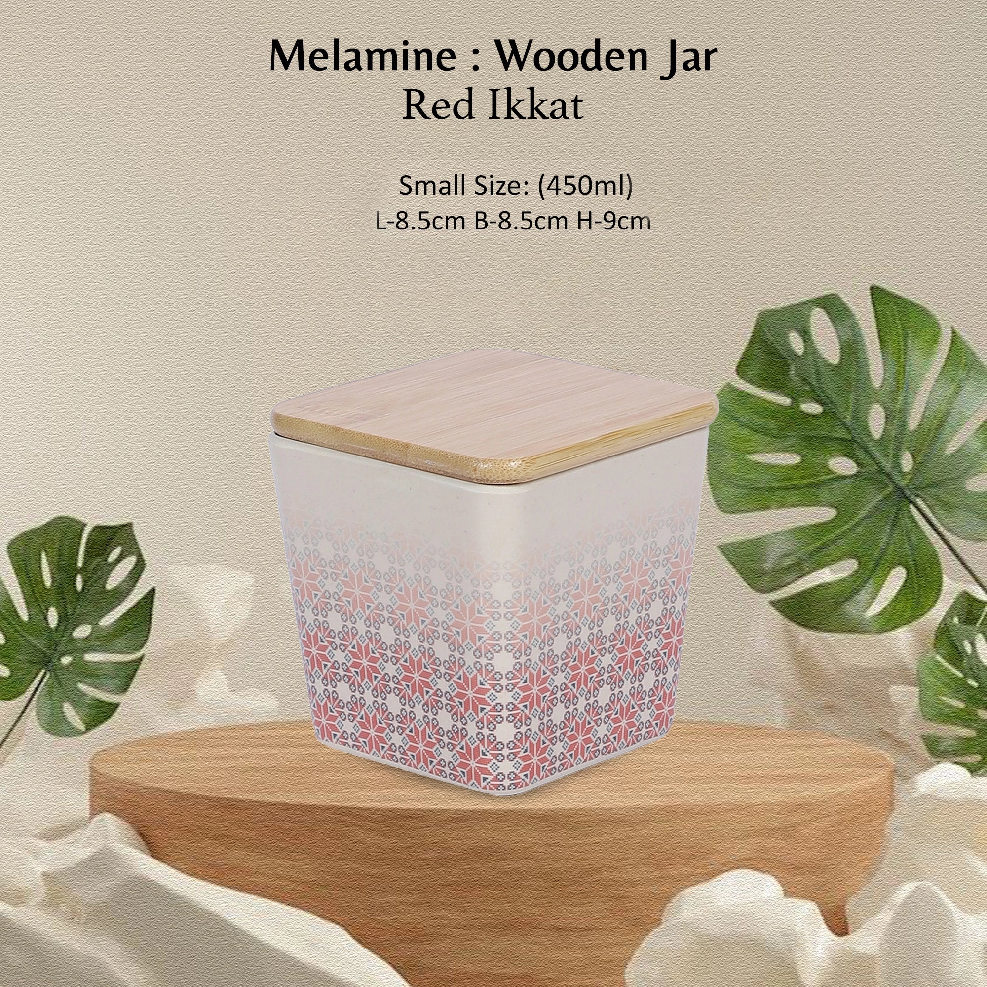 Stehlen 100% Pure melamine Wooden Jars- RED IKKAT