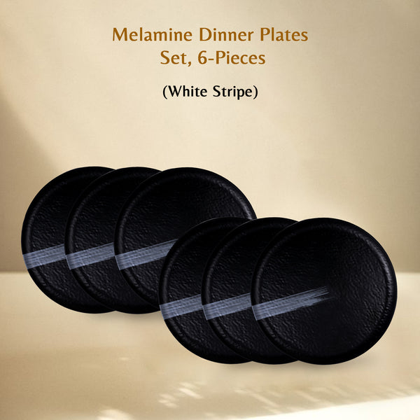 Stehlen Donna Hammered Dinnerware, Pure melamine, 6 Piece Dinner Plate, Melamine dinner set, Kitchen Set for home- White Stripe