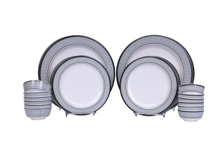 Stehlen Dinnerware, Pure melamine, Vintage, 24 Piece Kitchen Set for home- Cubic Gray