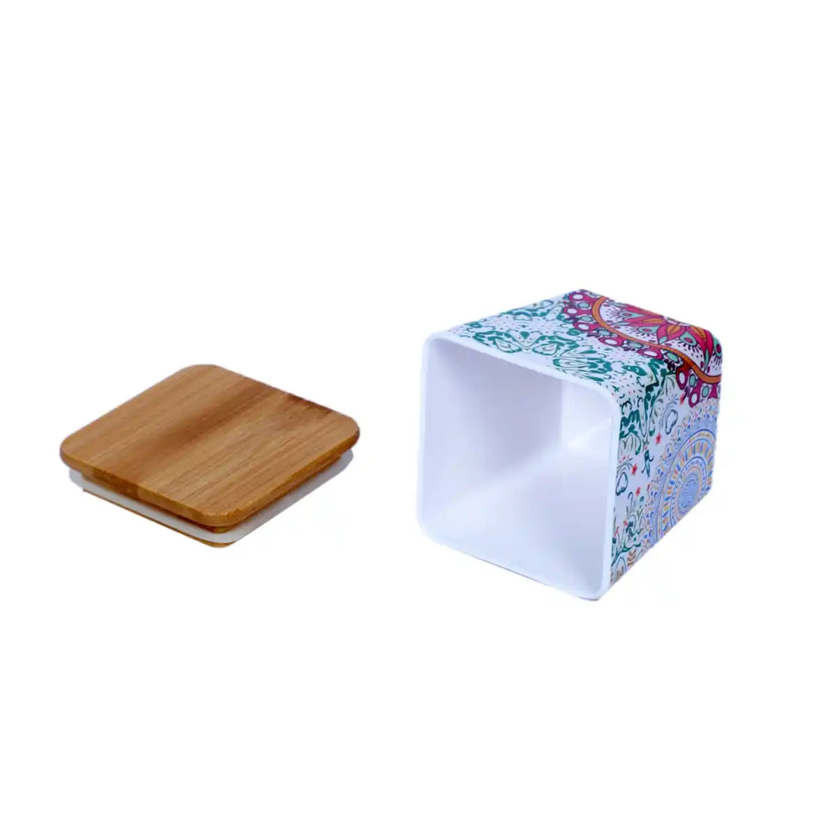 Ikkat Melamine Canister Gift Set with Wooden Lids and Tray | 2-Piece Kitchen Storage Collection