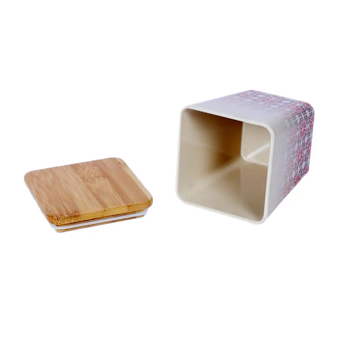 Red Ikkat Melamine Sleek Canister Gift Set with Wooden Lids and Designer Tray | 4-Piece Storage Collection