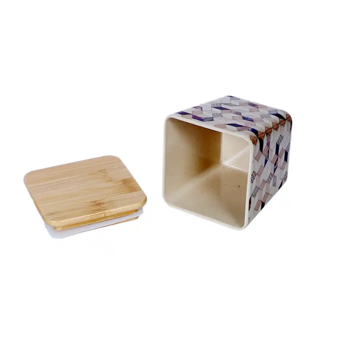 Wooden Diamond Melamine Sleek Canister Gift Set with Wooden Lids and Designer Tray | 4-Piece Storage Collection