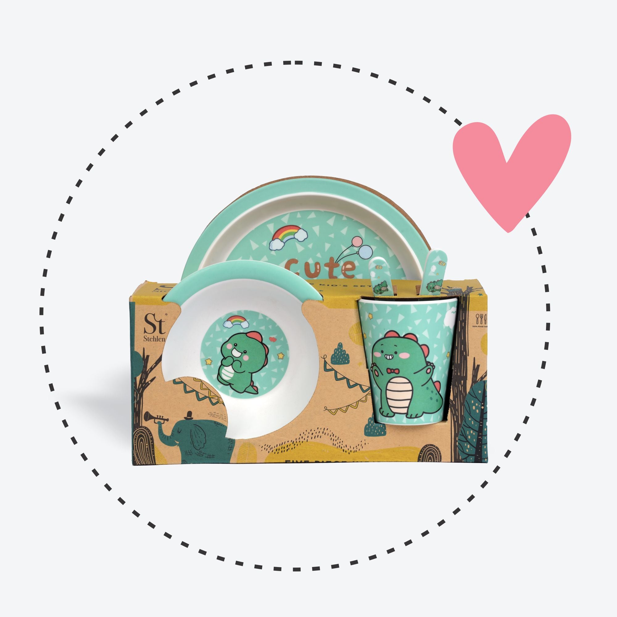 Stehlen set of 5 pcs kids feeding set, Pure melamine, GREEN PEAS