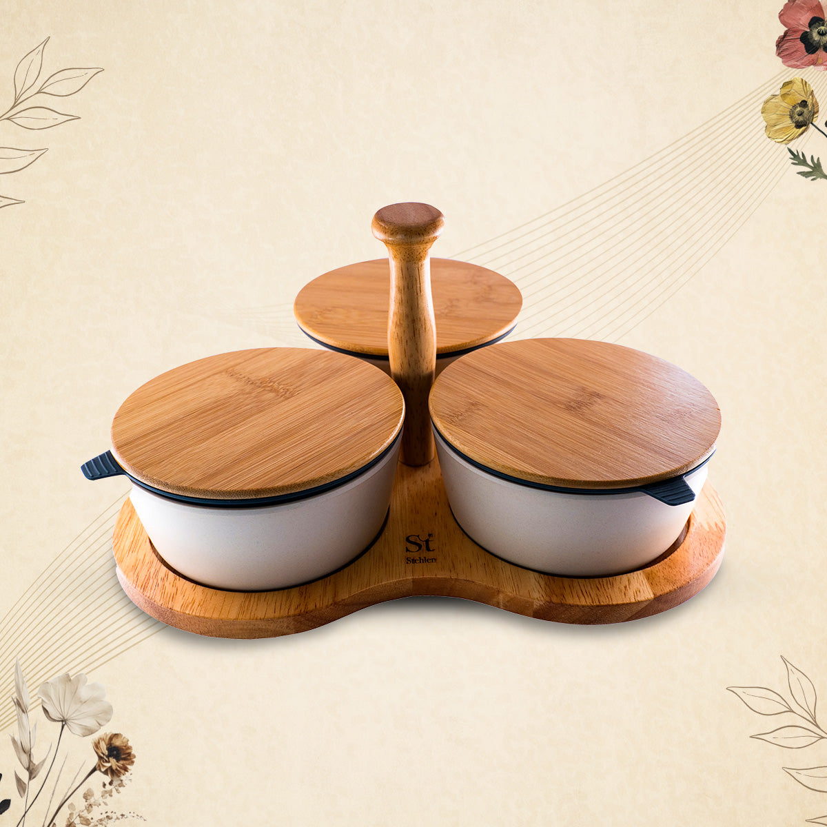 Stehlen 100% Pure melamine 4 pcs stock n seal revolving set,SET OF 4- Beige